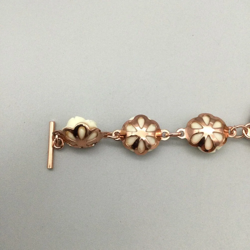 Strada Women Watch 29mm Rose Gold Dial Cream Rose Flower Bracelet New Battery 8